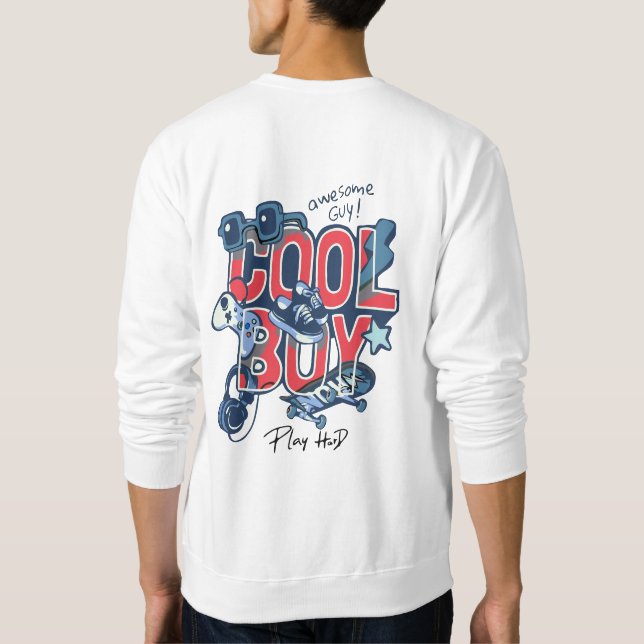 Cool Boy With Stylish Hobby Icons Sweatshirt (Back)