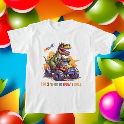 cool boys 3rd Birthday dinosaur prehistoric  T_Shirt