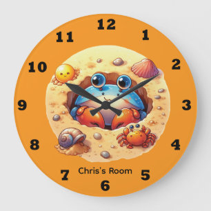Cool boy's baby crab add name nursery large clock