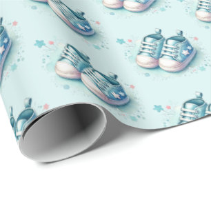Cool boys baby shower tiled shoes wrapping paper