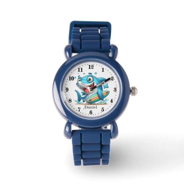 Cool boys beach shark add name kids watch (Front)