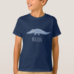 Cool Boy&#39;s Blue Watercolor Crocodile Safari Name T-Shirt