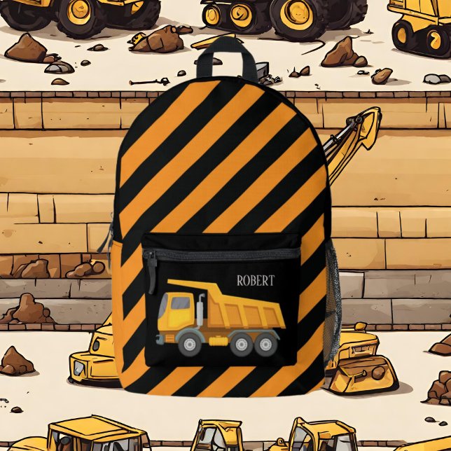 Cool boys Construction add add name Printed Backpack (Creator Uploaded)