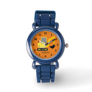 cool boys construction digger truck add name watch