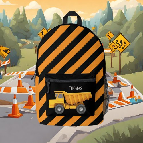 Cool boys Construction dump truck add name  Printed Backpack