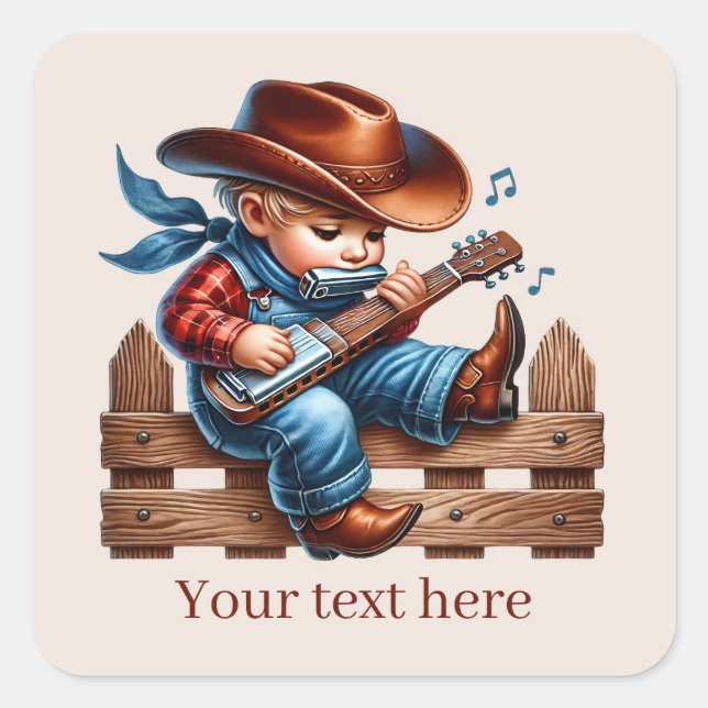 Cool boys Cowboy add text Square Sticker (Front)