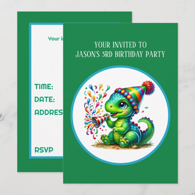 Cool boys dinosaur party add text  invitation (Front/Back)