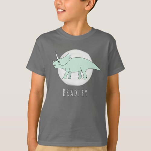 Cool Boys Doodle Triceratops Dinosaur with Name T_Shirt