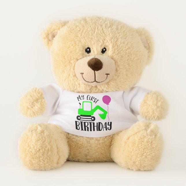 Cool boys first Birthday digger  Teddy Bear (Front)