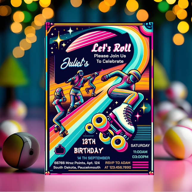 Cool Boys Girls Roller Skating 13th Birthday Invitation (Creator Uploaded)