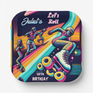 cool boys girls Roller Skating 13th Birthday Paper Plates