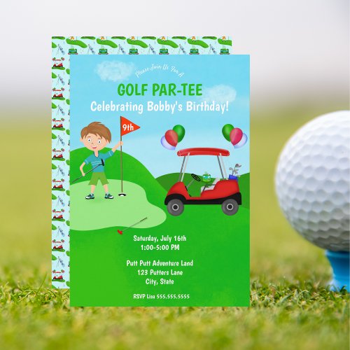 Cool Boys Golfing Themed Birthday Party Invitation