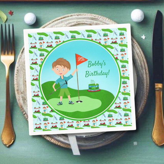 Cool Boy's Golfing Themed Birthday Party Napkins (Creator Uploaded)