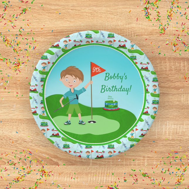 Cool Boy's Golfing Themed Birthday Party Paper Plates (Creator Uploaded)