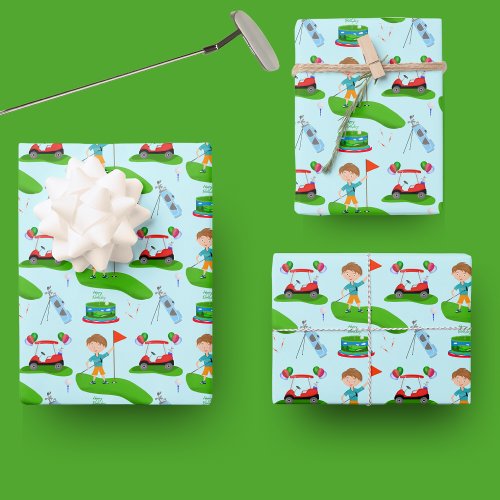 Cool Boys Golfing Themed Birthday Party Wrapping Paper Sheets