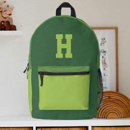 Cool Boys Green Sports Monogram Printed Backpack