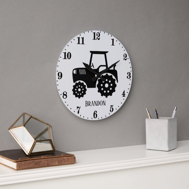 cool boys kid room tractor add name large clock (Office)