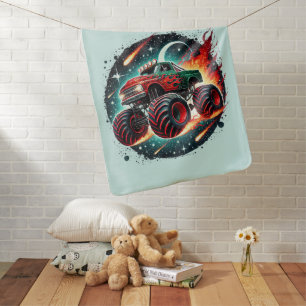 Cool boys monster truck add name baby blanket