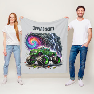 Cool boys monster truck add name fleece blanket