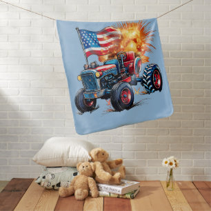 Cool Boys Patriotic tractor add name  Baby Blanket