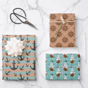 cool boys pirate  tiled pattern wrapping paper sheets