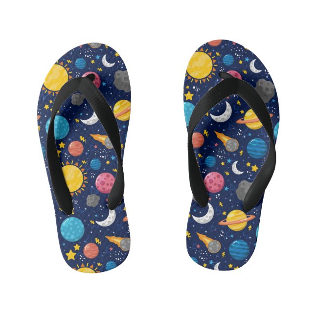 Cool boys space lovers tile pattern Kid's  Kid's Flip Flops (Footbed)
