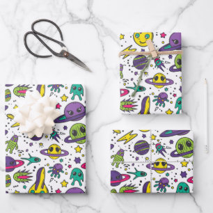 Cool boys space lovers tiled party  wrapping paper sheets