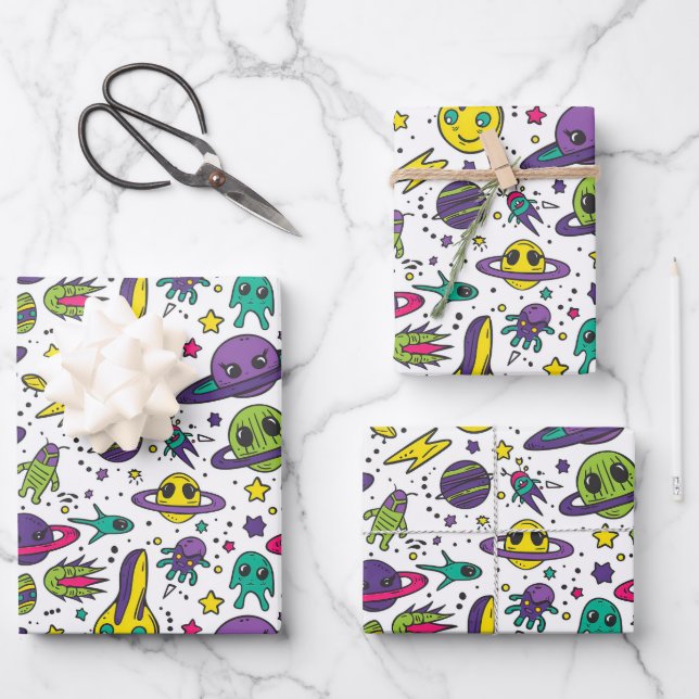Cool boys space lovers tiled party  wrapping paper sheets (Front)