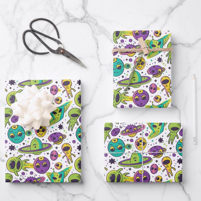 Cool boys space lovers tiled party wrapping paper sheets (Front)