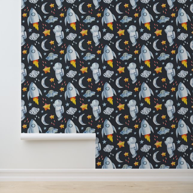 Cool boys space lovers tiled pattern wallpaper  (Application)