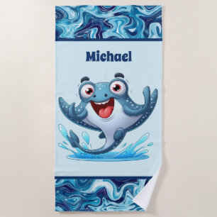 Cool boys stingray add name beach towel