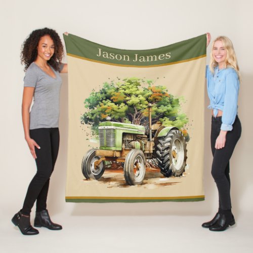 Cool boys Tractor lovers add name Fleece Blanket