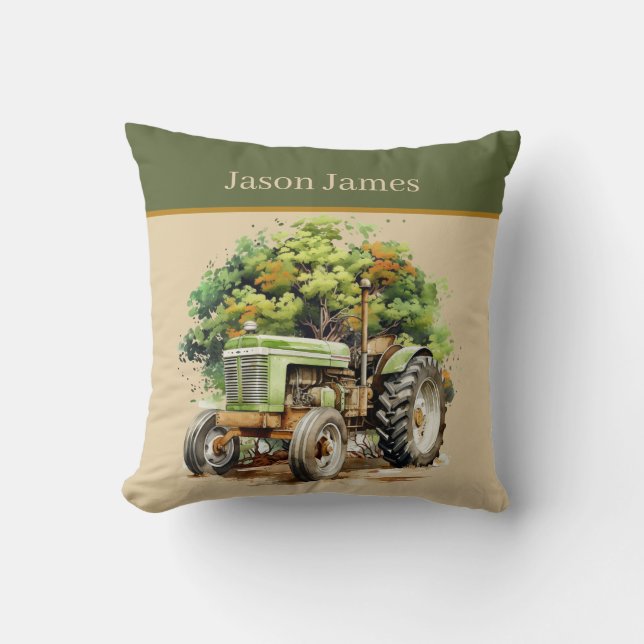 Cool boys Tractor lovers add name Throw Pillow (Front)