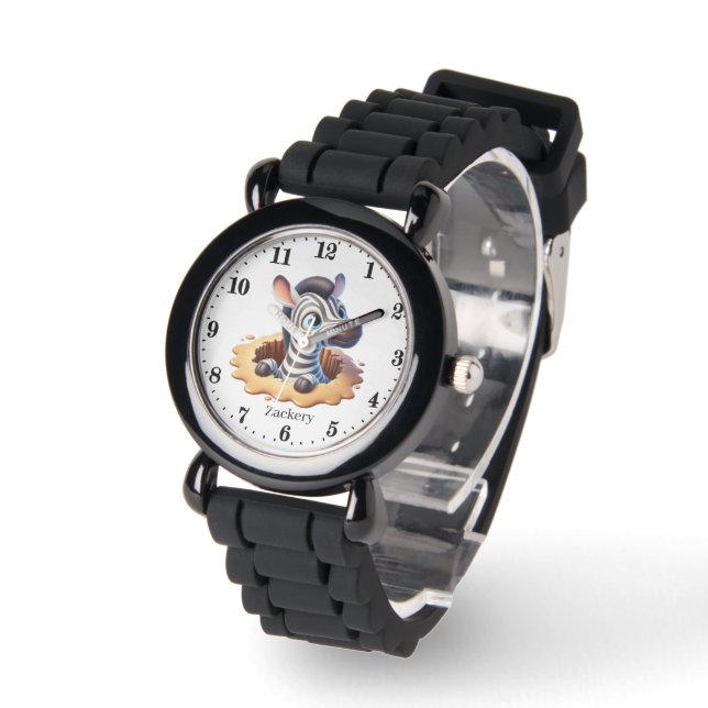 Cool boys zebra add name watch (Angle)
