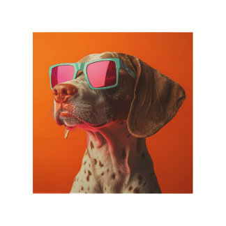 Cool Bracco italiano dog with sunglasses Wood Wall Art