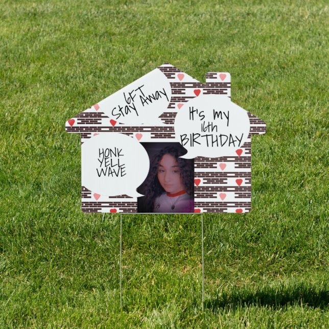 Cool Brick House & Hearts Birthday Parade Yard Sign (Insitu)