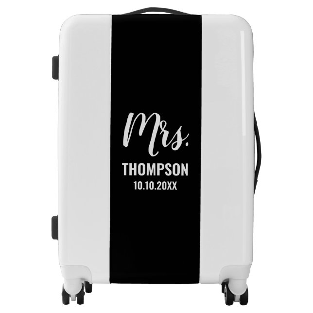 Cool Bride Girly Mrs Name Newlywed Black And White Luggage (Front)