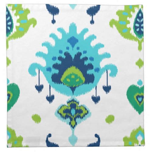 Cool bright blue and green tribal ikat print cloth napkin