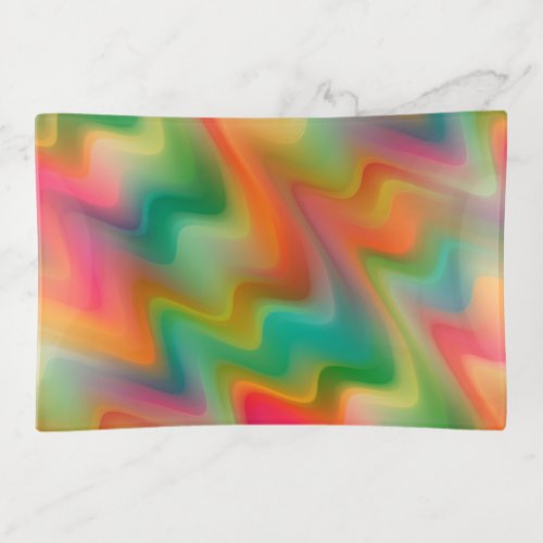 Cool Bright Colors Retro Chic Zigzag Waves Pattern Trinket Tray