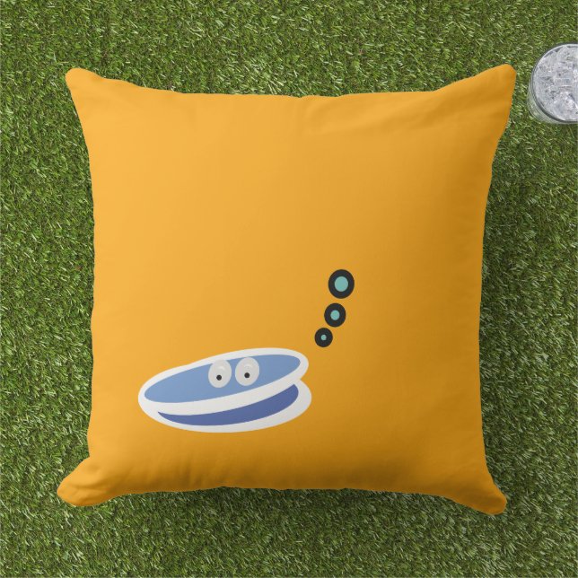 Cool Bright Golden Yellow Happy Clam Drawing Outdoor Pillow (Grass)