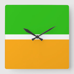 Cool Bright Lime Green Golden Yellow Color Block Square Wall Clock