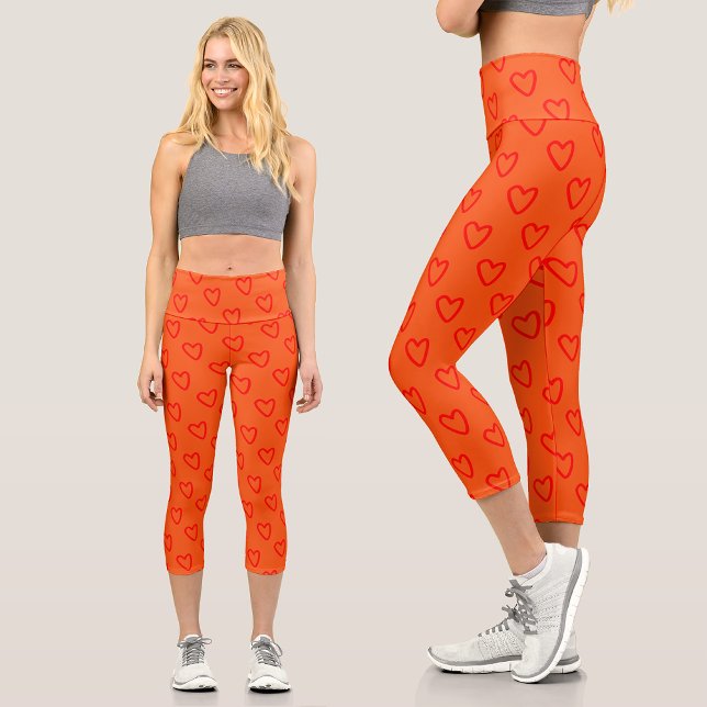 Cool Bright Orange Red Hearts Pattern Leggings (Creator Uploaded)