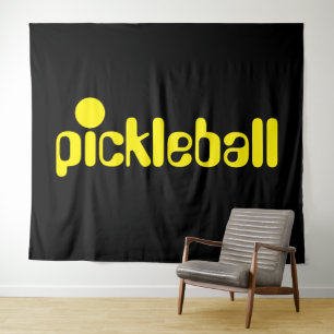 Cool Bright Yellow Pickleball Text On Bold Black Tapestry