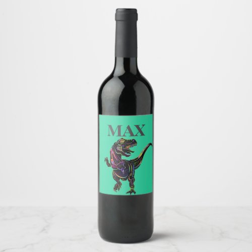 Cool Briliant Awesome Perfect Colorful Dinosaur    Wine Label