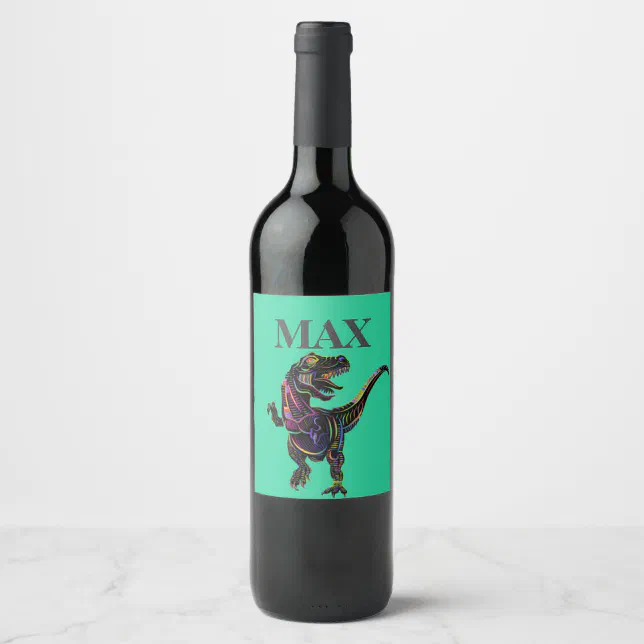 Cool Briliant Awesome Perfect Colorful Dinosaur Wine Label | Zazzle