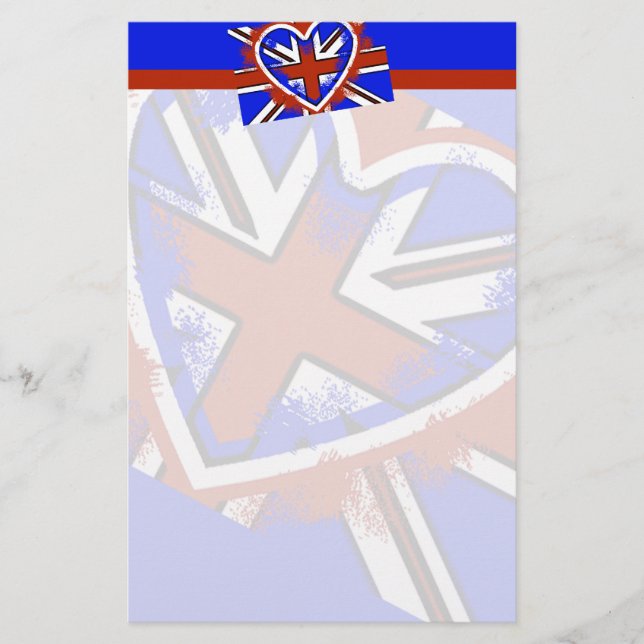 Cool British Flag Heart Design Stationery (Front)