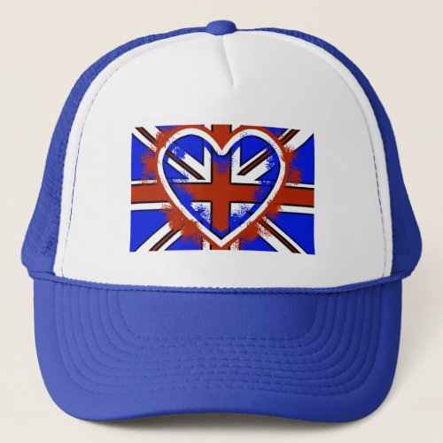 Cool British Flag Heart Design Trucker Hat