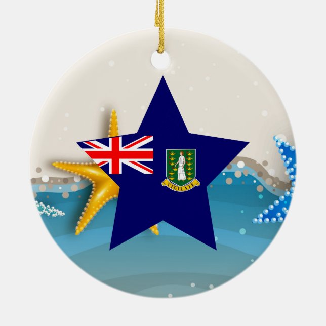 Cool British Virgin Islands Flag at the Beach Ceramic Ornament (Back)