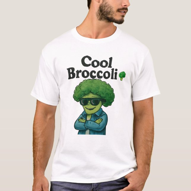 Cool Broccoli 🥦😎 Funny Cartoon Veggie T-Shirt (Front)