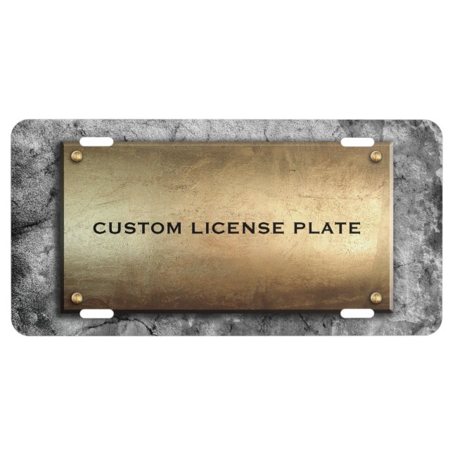 Cool Bronze Plaque Gray Concrete Custom License License Plate (Front)